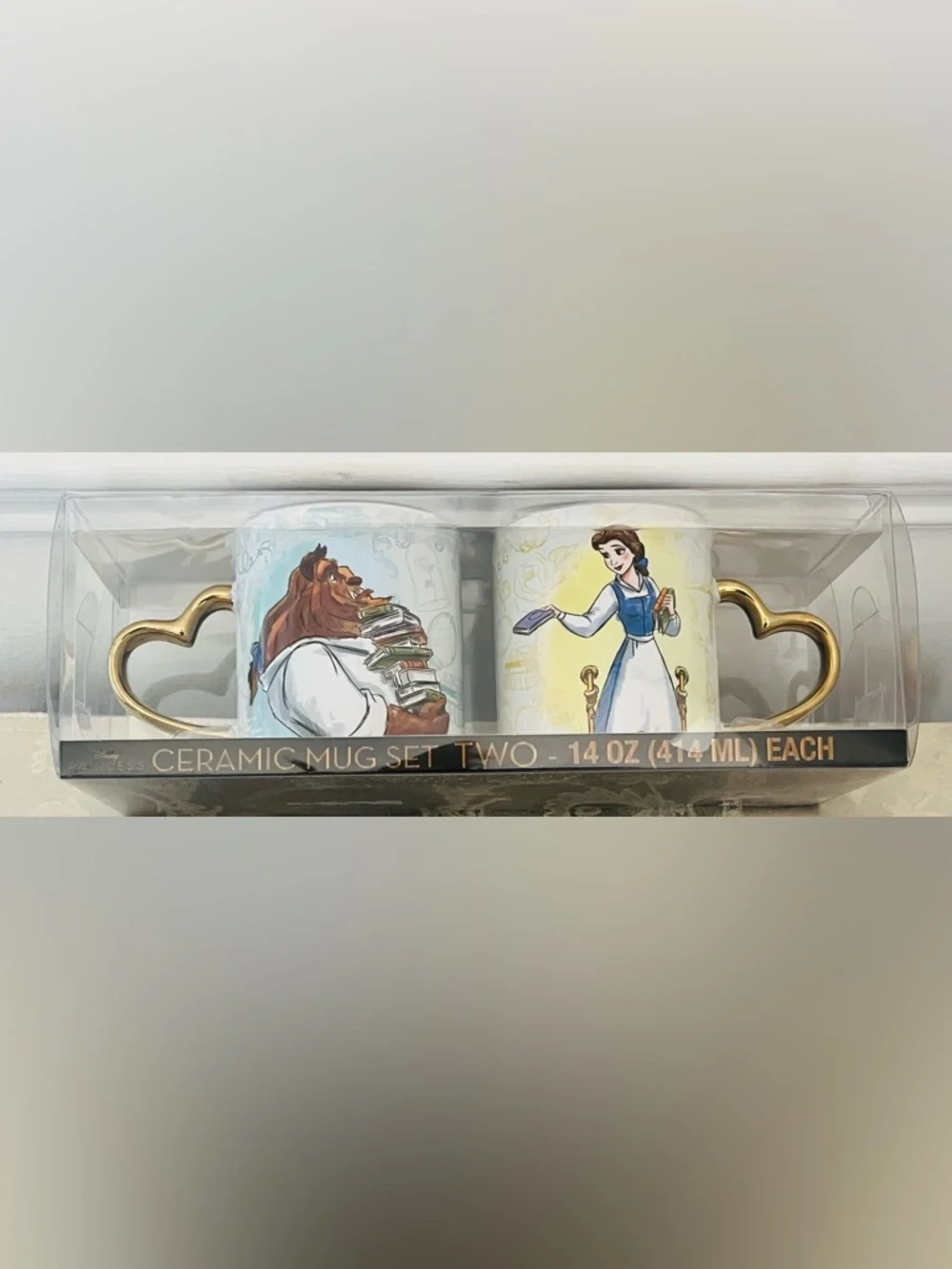 Disney Beauty and the Beast Heart Handle 14oz. Mug Set, NEW IN BOX